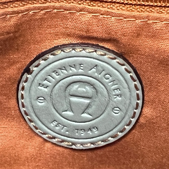 Etienne Aigner Handbag Purse Wicker Teal Blue Leather 9” - Picture 8 of 16